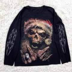 スカルサンタ アームプリント ロンT ロング Tシャツ ロック サンタ