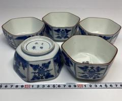 江戸中期　藍柿右衛門　六角　向付5客　トカチ　本さ5-0514⭐︎ 江戸中期 藍柿右衛門 六角 向付5客 トカチ 本さ5-0514