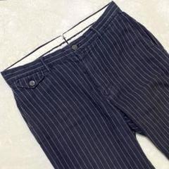 【美品✨】ポロラルフローレン 麻混 サイドアジャスター パンツ ストライプ 紺