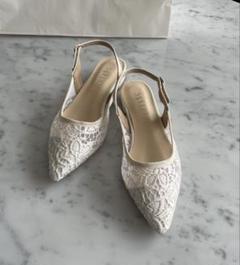 美品　JIHYANG チヒャン　ミュール　サンダル　パンプス　レース　ホワイト