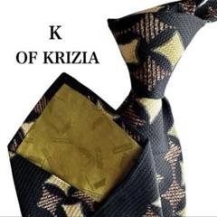 K OFKRIZIA幾何学模様 ブラックネクタイ キラキラロゴベージュ