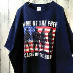 JERZEES 星条旗 米軍 ビッグサイズ Tシャツ ネイビー 2XL 古着