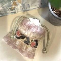 インド刺繍リボン　ミニ巾着　ハンドメイド