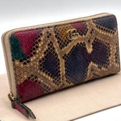 希少 金運 黄色 グッチ 長財布 ラウンドファスナー GG マーモント パイソン GUCCI - 希少 金運 黄色 グッチ 長財布 ラウンドファスナー GG