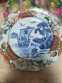 有田焼　色絵花輪大皿　宝船　鶴　亀 有田焼色絵花輪大皿宝船鶴亀