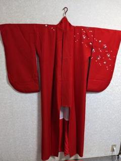 【大幅値下げ中！⠀】美品 振袖 赤 長襦袢付き お得なクーポン発行中/中古 振袖 正絹 長襦袢セット 赤地に梅