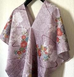 着物リメイク 紫色花柄トップス・チュニック
