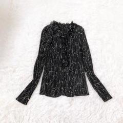 美品　セシオセラ　日本製　ブラウス　透け感　フリル　アコーディオンプリーツ　黒M