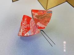 金襴りぼん飾り 朱赤 着物 髪飾り 成人式 卒業式 和装 振袖