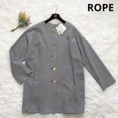 【新品タグ付】ROPE ボーダーノーカラーコート　ゴールドボタン　15号相当のサムネイル