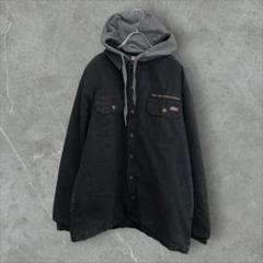 【k8855】USA古着ディッキーズダック地ワークシャツジャケットアウターフード