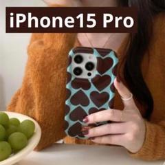 iPhone15pro ハート チョコミント　スマホケース 韓国★