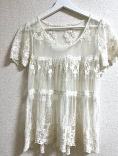 レース　刺繍　ブラウス　オフホワイト