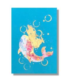 絵画油絵原画鯨海ブルーポップ北欧アートインテリアSM