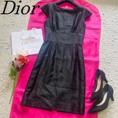 【良品】Christian Dior 膝丈ワンピース ブラック フレンチスリーブ