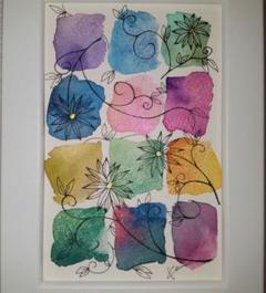 お茶目な花花　(size13x18)　 原画　水彩画 お茶目な花花(size13x18) 原画水彩画