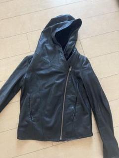 HELMUT LANG フード付きレザージャケット S ブラック 変形レザー