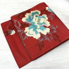 セミアンティーク 名古屋帯 大胆な刺繍の花模様 九寸 正絹 着物