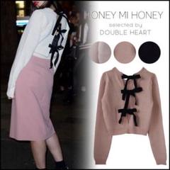 【美品】HONEYMI HONEY ハニーミーハニーレースリボンニットカシミヤ混 cropped ribbon cardigan