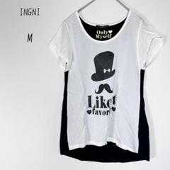 イング　レーヨン半袖Tシャツ ロゴプリント　柔らか　ホワイト　ブラック　M