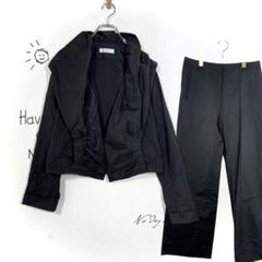 unpeu パンツスーツ セットアップ(L)ストライプ柄 ブラック 薄手
