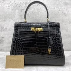 【美品】SANPO・サンポー・シャイニングクロコダイル・ハンドバッグ・肩掛け 未使用級 SANPO サンポー JRA 本革 シャイニングクロコ
