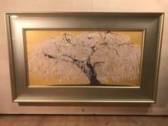 中島千波　「久遠寺の瀧櫻」　木版画　直筆サイン・落款・作品証明シール有り 中島千波 「久遠寺の瀧櫻」 木版画 直筆サイン・落款・作品証明