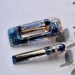 深い青　ハンドメイド ドライフラワー レジンヘアクリップセット