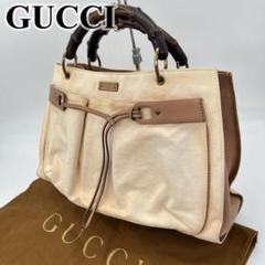 GUCCI ハンドバッグ 手提げ バンブー ロゴ型押し キャンバス 109138