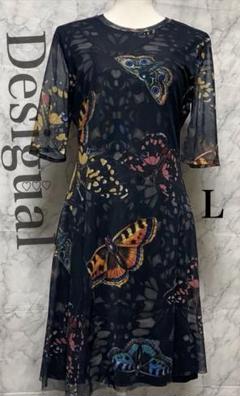Desigual 蝶柄ワンピース　シアーワンピース♡L