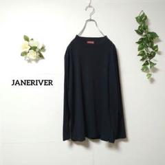 JANERIVER アシックス クルーネック カットソー ブラック ロゴ刺繍 L