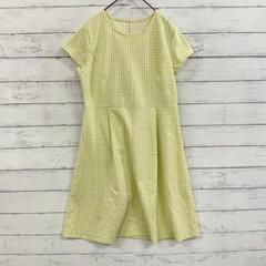 古着✨【F】ワンピース ひざ丈 半袖 チェック ライトグリーン ホワイト