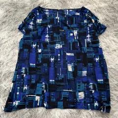 美品✨【ロートレアモン】青系抽象パターン 半袖カットソー (M) 日本製
