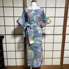 LL 浴衣リメイク 新品反物二種 白地紺 シンプルゆったりワンピース LL 浴衣リメイク 新品反物二種 白地紺 シンプルゆったり