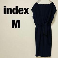 【index】　ノースリーブワンピース　膝丈きれいめ　ネイビー　【M】　無地
