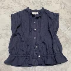 ミニマムミニマム　シャツ　フレンチスリーブ　ギャザー　フリル　ネイビー