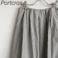 Portcros ひざ丈スカート フレアスカート ストライプ シンプル 裏地付きのサムネイル
