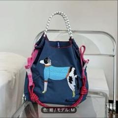 刺繍バック　Mサイズ　黒ストラップ