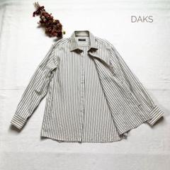 美品　ダックス　コットン長袖シャツ　バンドカラーストライプシャツ　L　大き目