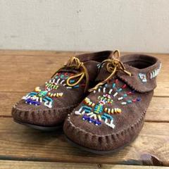 インディアン Taog モカシン ビーズ刺繍 ブラウン スエード モカシンのサムネイル