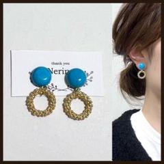 ターコイズ　グレイン　ハンドメイド　ピアス　イヤリング