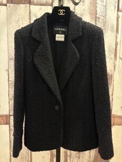 CHANEL 黒 ツイード テーラードジャケット　セットアップ　フランス製　36 CHANEL 黒 ツイード テーラードジャケットセットアップフランス製36