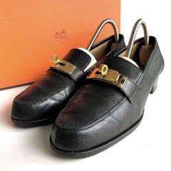 超美品!! エルメス ローファー ケリー ターンロック 型押し ゴールド金具 黒 超美品!! エルメス ローファー ケリー ターンロック 型押し