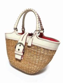 COACH コーチ　s90 カゴバッグ　編み込み　ハンドバッグ　ターンロック　白 COACH - 【未使用】COACH トートバッグ カゴバッグショルダー