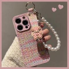 【新入荷】 パール ケース ストラップ 編み風 ベルト iPhone16pro