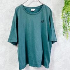 【PEANUTS】スヌーピー刺繍Tシャツ L ダークグリーンカジュアルコーデ