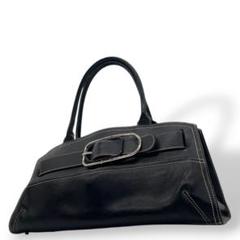美品　フルラ　ハンドバッグ　黒　バックル　ステッチ　FURLA　レザー　s22