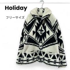 Holiday 総柄 ネイティブ柄 ショールカラー ボアジャケット モコモコ