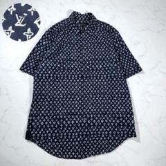 美品　現行モデル　ルイヴィトン　モノグラム　総柄　シャツ　ブルー　サイズXS 極美品 LOUIS VUITTON ルイ・ヴィトン 20AW モノグラムカモ柄