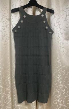 美品　ノースリーブ サマーニットワンピース　グリーン